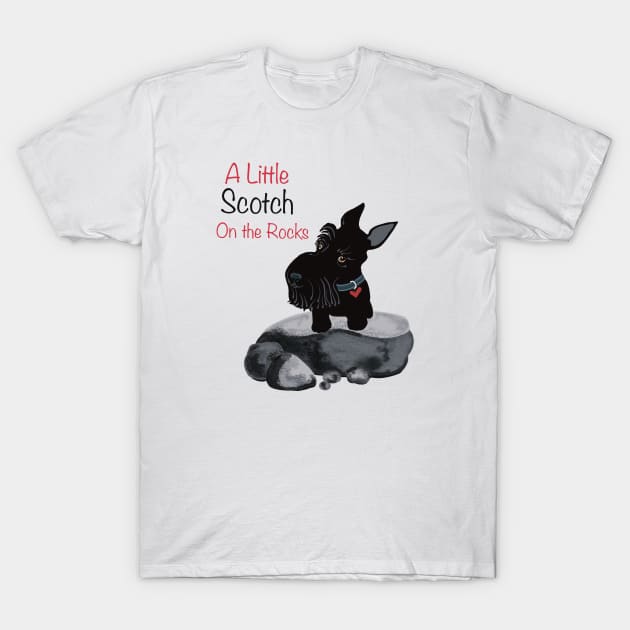 A Little Scotch on the Rocks Scottie Dog T-Shirt by Janpaints